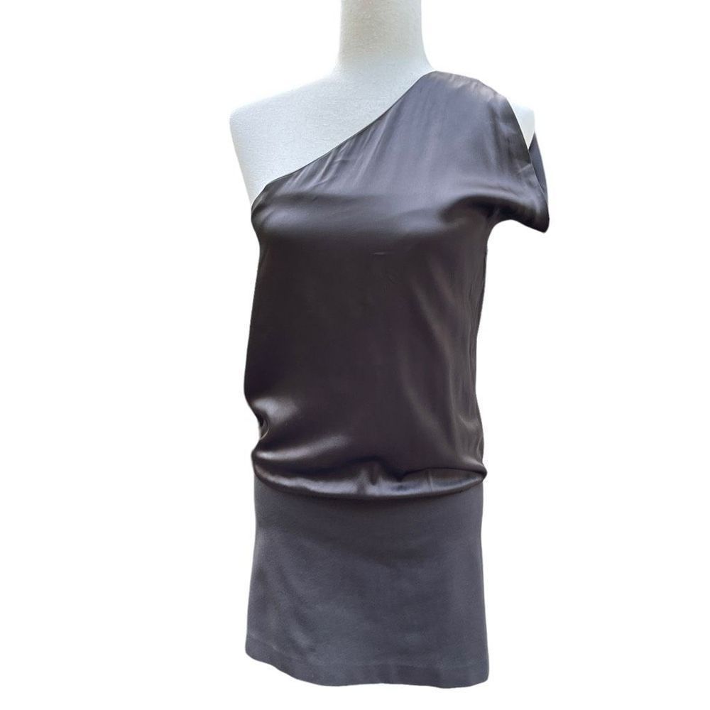 Theory Silk Sheath One Shoulder Tunic Dress Mini Modern Sleek Design Size 6